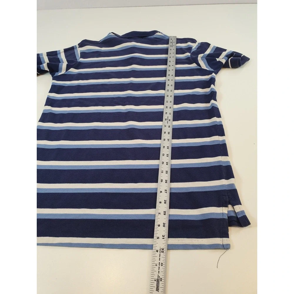 VTG Polo Ralph Lauren Polo Shirt Mens Large Navy Stripe Red Pony USA 90s